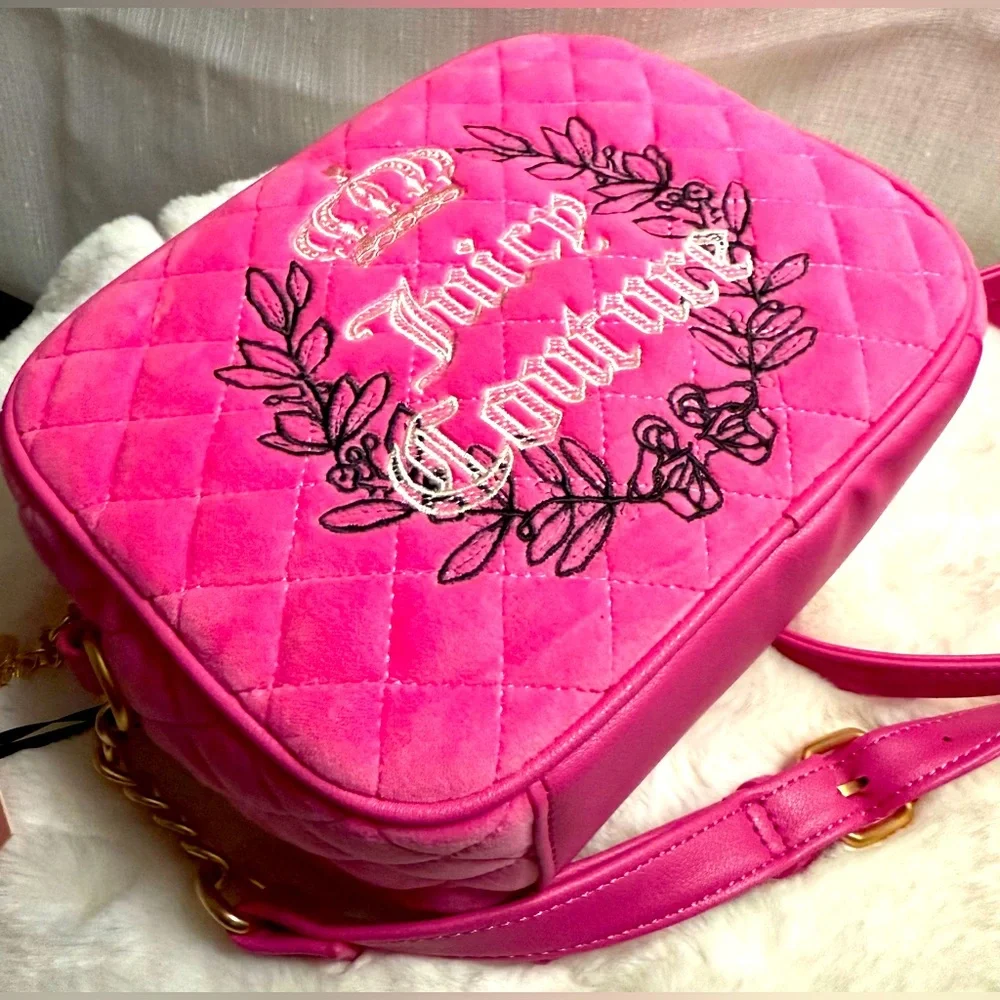NEW Juicy Couture Fuzzy Hot Pink Quilted Crossbody Bag